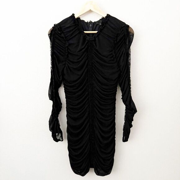 NBD x REVOLVE | Las Olas Long Sleeve Mini Dress Ruched Sheer Black Stretch | XL - Picture 3 of 12